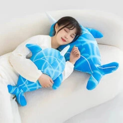 Anime Childe Tartaglia Blue Narwhal Whale Plush -Kawaii Store kawaiies plushies plush softtoy anime childe tartaglia blue narwhal whale plush soft toy 116202