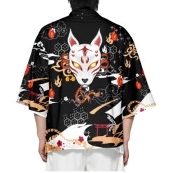 Apparel Anime White Fox Mask Pattern Unisex Kimono