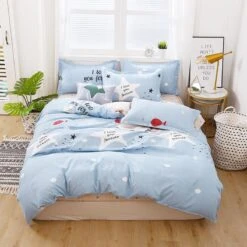 Baby Blue Stars Snow Polyester Bedding Sets