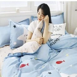 Baby Blue Stars Snow Polyester Bedding Sets -Kawaii Store kawaiies plushies plush softtoy baby blue stars snow polyester bedding sets new bedding sets 871665