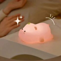 Baby Pink Kawaii Hippo LED Night Light -Kawaii Store kawaiies plushies plush softtoy baby pink kawaii hippo led night light home decor 205102