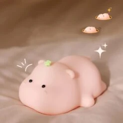 Baby Pink Kawaii Hippo LED Night Light -Kawaii Store kawaiies plushies plush softtoy baby pink kawaii hippo led night light home decor 219258