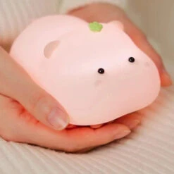 Baby Pink Kawaii Hippo LED Night Light -Kawaii Store kawaiies plushies plush softtoy baby pink kawaii hippo led night light home decor 232557