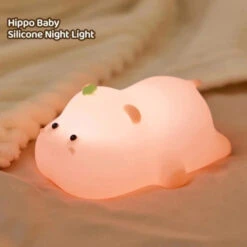 Baby Pink Kawaii Hippo LED Night Light -Kawaii Store kawaiies plushies plush softtoy baby pink kawaii hippo led night light home decor 291962