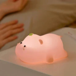 Baby Pink Kawaii Hippo LED Night Light -Kawaii Store kawaiies plushies plush softtoy baby pink kawaii hippo led night light home decor 332964