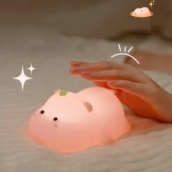 Baby Pink Kawaii Hippo LED Night Light -Kawaii Store kawaiies plushies plush softtoy baby pink kawaii hippo led night light home decor 413395