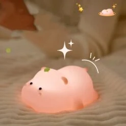 Baby Pink Kawaii Hippo LED Night Light -Kawaii Store kawaiies plushies plush softtoy baby pink kawaii hippo led night light home decor 559057