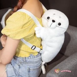 Apparel Baby White Seal Plush Backpack -Kawaii Store kawaiies plushies plush softtoy baby white seal plush backpack new bags 168026
