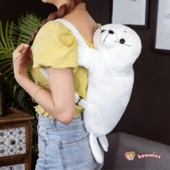 Apparel Baby White Seal Plush Backpack -Kawaii Store kawaiies plushies plush softtoy baby white seal plush backpack new bags 274429
