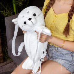 Apparel Baby White Seal Plush Backpack -Kawaii Store kawaiies plushies plush softtoy baby white seal plush backpack new bags 357623