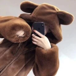 Apparel Bear Soft Faux Fur Hooded Coat -Kawaii Store kawaiies plushies plush softtoy bear soft faux fur hooded coat jacket 742482