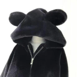 Apparel Bear Soft Faux Fur Hooded Coat -Kawaii Store kawaiies plushies plush softtoy bear soft faux fur hooded coat jacket black s 397984