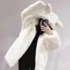 Apparel Bear Soft Faux Fur Hooded Coat -Kawaii Store kawaiies plushies plush softtoy bear soft faux fur hooded coat jacket cream s 534691