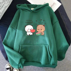 Apparel Bears Eating Watermelon Unisex Hoodie -Kawaii Store kawaiies plushies plush softtoy bears eating watermelon unisex hoodie apparel dark green xxxl 890278