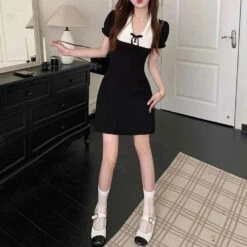 Apparel Black And White French Style Vintage Dress -Kawaii Store kawaiies plushies plush softtoy black and white french style vintage dress apparel 241514