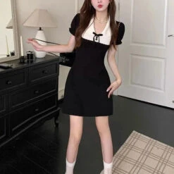 Apparel Black And White French Style Vintage Dress -Kawaii Store kawaiies plushies plush softtoy black and white french style vintage dress apparel 319311