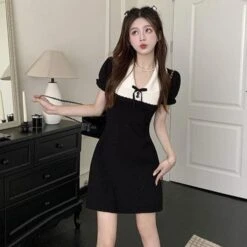 Apparel Black And White French Style Vintage Dress -Kawaii Store kawaiies plushies plush softtoy black and white french style vintage dress apparel 371113