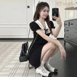 Apparel Black And White French Style Vintage Dress -Kawaii Store kawaiies plushies plush softtoy black and white french style vintage dress apparel 761303