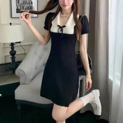 Apparel Black And White French Style Vintage Dress -Kawaii Store kawaiies plushies plush softtoy black and white french style vintage dress apparel 809477