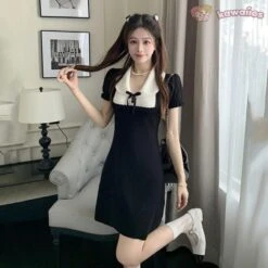 Apparel Black And White French Style Vintage Dress -Kawaii Store kawaiies plushies plush softtoy black and white french style vintage dress apparel 872806