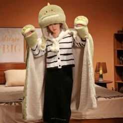 Apparel Black Cat Green Dino Plush Cape Hoodie Blanket -Kawaii Store kawaiies plushies plush softtoy black cat green dino plush cape hoodie blanket apparel 102680