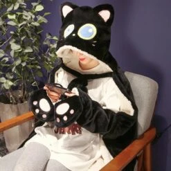 Apparel Black Cat Green Dino Plush Cape Hoodie Blanket -Kawaii Store kawaiies plushies plush softtoy black cat green dino plush cape hoodie blanket apparel 412069