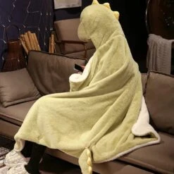 Apparel Black Cat Green Dino Plush Cape Hoodie Blanket -Kawaii Store kawaiies plushies plush softtoy black cat green dino plush cape hoodie blanket apparel 873046