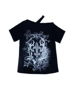 Apparel Black Gothic Floral Pattern Off Shoulder Women's Tee -Kawaii Store kawaiies plushies plush softtoy black gothic floral pattern off shoulder womens tee apparel s 540365