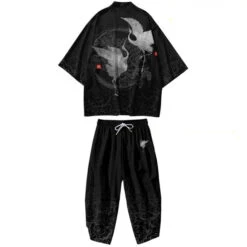 Apparel Black Japanese Crane Mens Two-Piece Kimono Yukata Top & Pants Sets -Kawaii Store kawaiies plushies plush softtoy black japanese crane mens two piece kimono yukata top pants sets clothing 2 3xl 850576