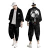 Apparel Black Japanese Crane Mens Two-Piece Kimono Yukata Top & Pants Sets