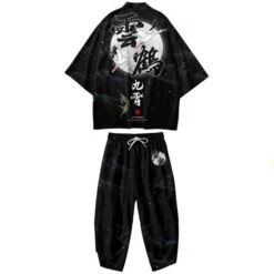 Apparel Black Japanese Crane Mens Two-Piece Kimono Yukata Top & Pants Sets -Kawaii Store kawaiies plushies plush softtoy black japanese crane mens two piece kimono yukata top pants sets clothing 4 5xl 561731