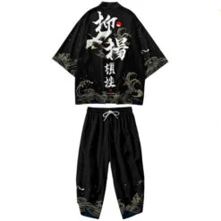 Apparel Black Japanese Crane Mens Two-Piece Kimono Yukata Top & Pants Sets -Kawaii Store kawaiies plushies plush softtoy black japanese crane mens two piece kimono yukata top pants sets clothing 5 m 286835