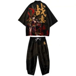 Apparel Black Japanese Female Fighter Mens Two-Piece Kimono Yukata Top & Pants Sets -Kawaii Store kawaiies plushies plush softtoy black japanese female fighter mens two piece kimono yukata top pants sets new clothing 1 m 479491
