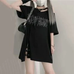 Apparel Black 'Make Up Heart' Punk Women's Oversized Tee -Kawaii Store kawaiies plushies plush softtoy black make up heart punk womens oversized tee new tops 337670