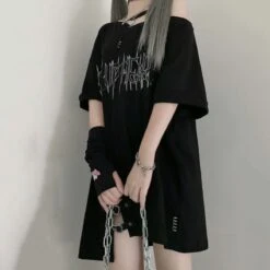 Apparel Black 'Make Up Heart' Punk Women's Oversized Tee -Kawaii Store kawaiies plushies plush softtoy black make up heart punk womens oversized tee new tops 598768