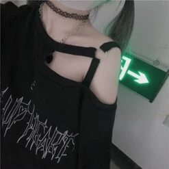 Apparel Black 'Make Up Heart' Punk Women's Oversized Tee -Kawaii Store kawaiies plushies plush softtoy black make up heart punk womens oversized tee new tops 609272