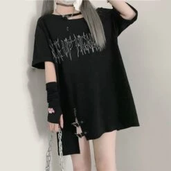 Apparel Black 'Make Up Heart' Punk Women's Oversized Tee -Kawaii Store kawaiies plushies plush softtoy black make up heart punk womens oversized tee new tops 623940