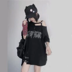 Apparel Black 'Make Up Heart' Punk Women's Oversized Tee -Kawaii Store kawaiies plushies plush softtoy black make up heart punk womens oversized tee new tops 971950