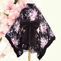 Apparel Black Red Japanese Kimono Floral Pattern Short Robe -Kawaii Store kawaiies plushies plush softtoy black red japanese kimono floral pattern short robe clothing 998762