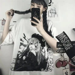 Apparel Black & White Anime Girl Bear Tee