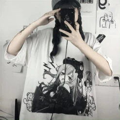 Apparel Black & White Anime Girl Bear Tee -Kawaii Store kawaiies plushies plush softtoy black white anime girl bear tee apparel 957531