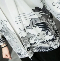 Apparel Black White Dragon Wave Unisex Kimono Top -Kawaii Store kawaiies plushies plush softtoy black white dragon wave unisex kimono top kimono 258443