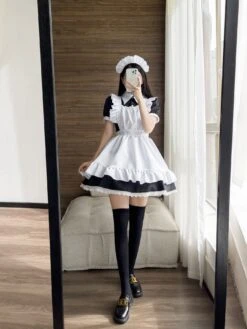 Apparel Black White Kawaii Lolita Maid Cosplay Women's Dress -Kawaii Store kawaiies plushies plush softtoy black white kawaii lolita maid cosplay womens dress new apparel 165784