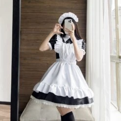 Apparel Black White Kawaii Lolita Maid Cosplay Women's Dress -Kawaii Store kawaiies plushies plush softtoy black white kawaii lolita maid cosplay womens dress new apparel 328103