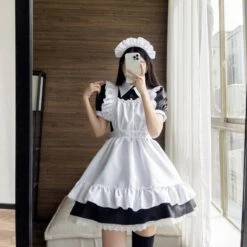 Apparel Black White Kawaii Lolita Maid Cosplay Women's Dress -Kawaii Store kawaiies plushies plush softtoy black white kawaii lolita maid cosplay womens dress new apparel 659529