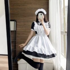 Apparel Black White Kawaii Lolita Maid Cosplay Women's Dress -Kawaii Store kawaiies plushies plush softtoy black white kawaii lolita maid cosplay womens dress new apparel 737861