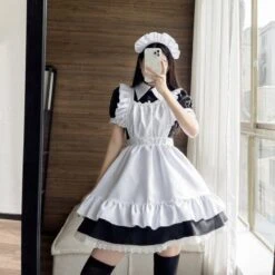 Apparel Black White Kawaii Lolita Maid Cosplay Women's Dress -Kawaii Store kawaiies plushies plush softtoy black white kawaii lolita maid cosplay womens dress new apparel 882356