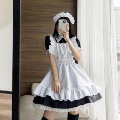 Apparel Black White Kawaii Lolita Maid Cosplay Women's Dress -Kawaii Store kawaiies plushies plush softtoy black white kawaii lolita maid cosplay womens dress new apparel 958516