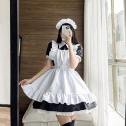Apparel Black White Kawaii Lolita Maid Cosplay Women's Dress -Kawaii Store kawaiies plushies plush softtoy black white kawaii lolita maid cosplay womens dress new apparel 963419