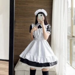 Apparel Black White Kawaii Lolita Maid Cosplay Women's Dress -Kawaii Store kawaiies plushies plush softtoy black white kawaii lolita maid cosplay womens dress new apparel s 506595